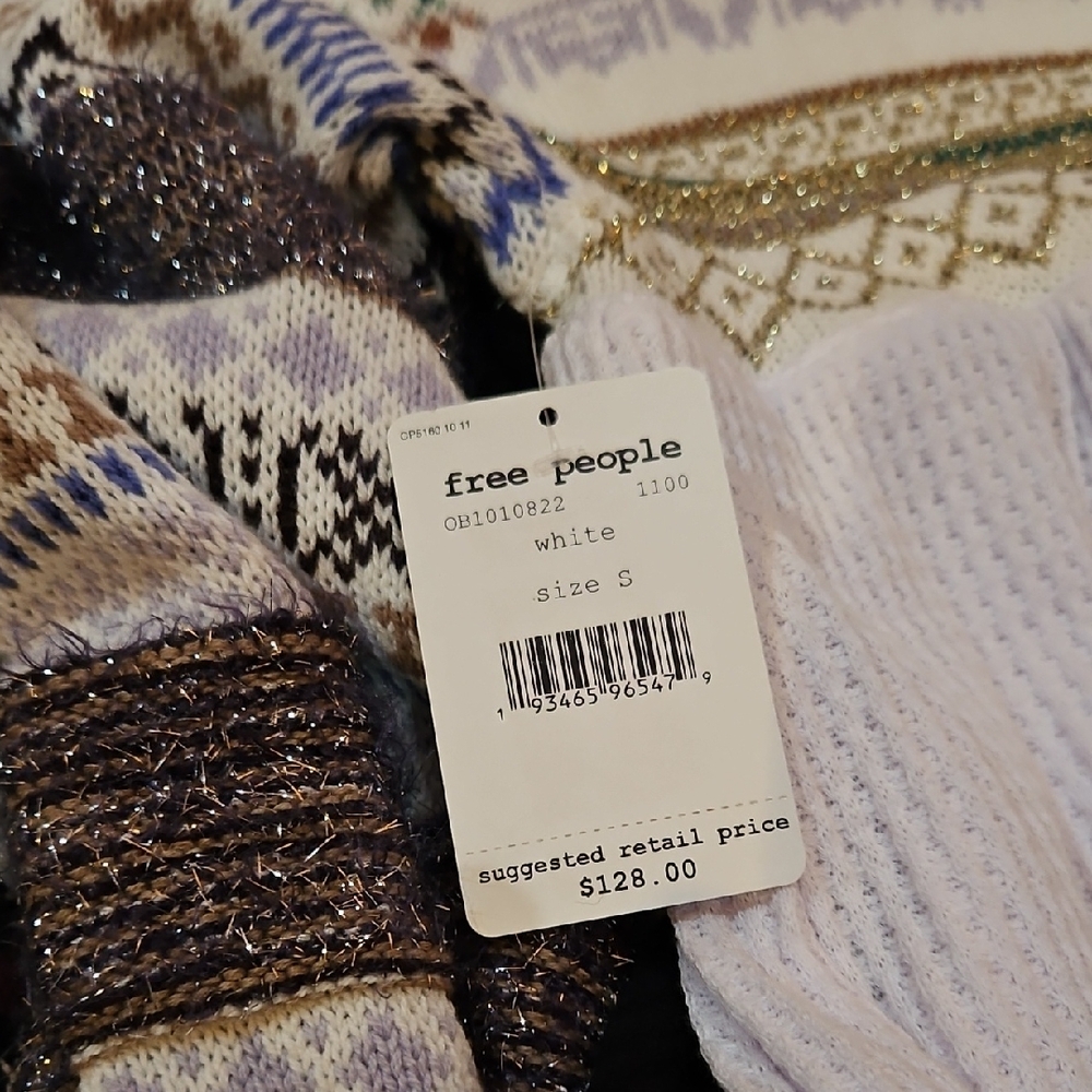 Free People Cabin Fever Swit Sweater Long Sleeve Half Zip  Metallic White Sm NWT - Picture 5 of 16